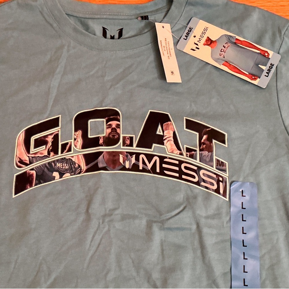 Messi Collection GOAT Graphic Tee Mens Large Blue NWT Soccer Shirt